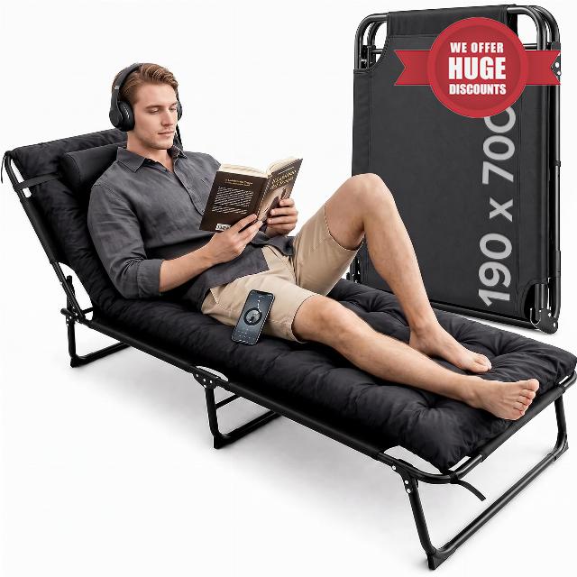 Folding Camping Bed 190x73cm Portable Camp Bed for Adults with Cushion                                                          Heavy Duty Foldable Cot Supports 440lbs