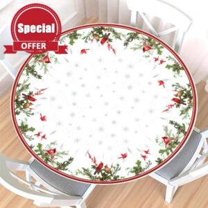 Winter Round Fitted Tablecloth with Elastic Edge