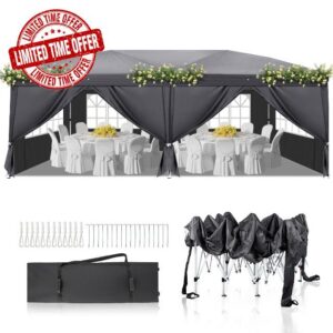 3×5m Pop Up Gazebo with 6 Sidewalls 4 Windows Folding Canopy Tent Dark Grey                                                          Folding Canopy Party Tent Marquee