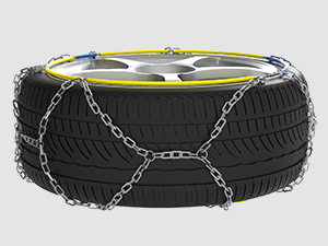 Close-up of metal chain links connected to a yellow rubber or silicone band, possibly part of a watch or bracelet.