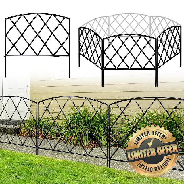 Thealyn Decorative Garden Fence 60cm (H) x 6m (L) Rustproof Metal Fence Panels No Dig Fence for Dogs Yard Patio Animal Barrier Flower Bed (Art Deco)