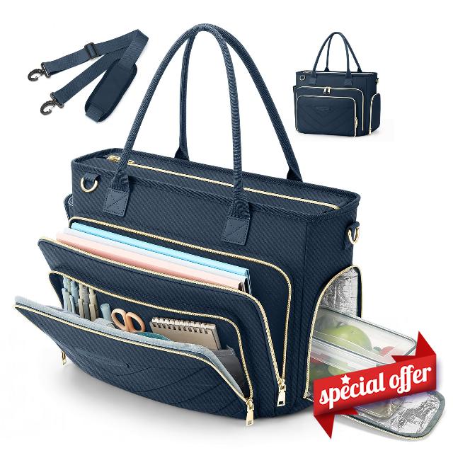 Laptop Bags for Women Teacher Work Tote 15.6 Inch with Lunch Compartment                                                          Ladies Laptop Handbag With Bottle Holder