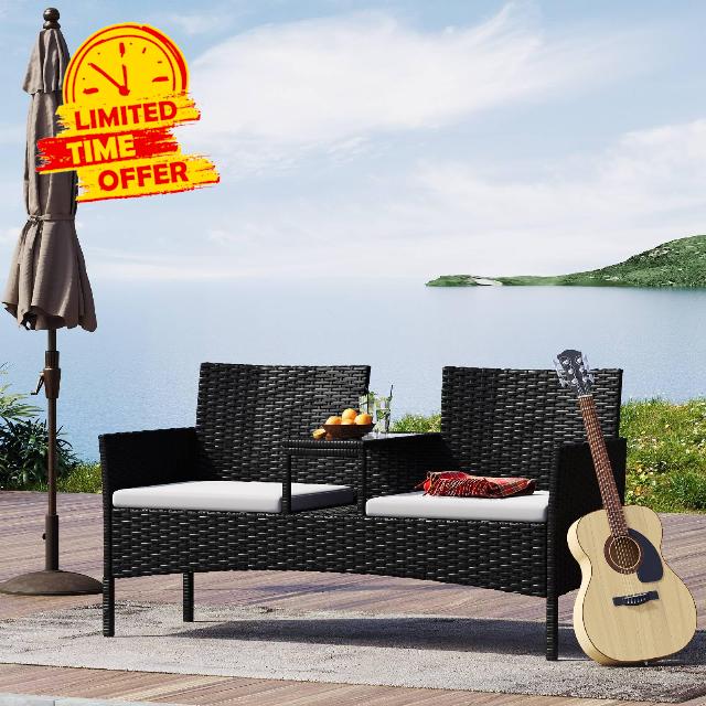 Aoxun 2 Seater Sofa Rattan Garden Furniture