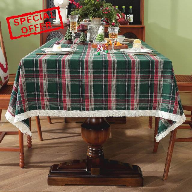 Table Cloths Rectangle Gingham Cotton Blend Christmas Tablecloth                                                          Washable Fabric Vintage Table Cover for Kitchen Dinning Tabletop Decoration Green