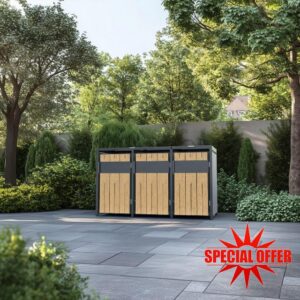 Phoenix GB3300AW Triple Wheelie Bin Store in Oak Wood Effect
