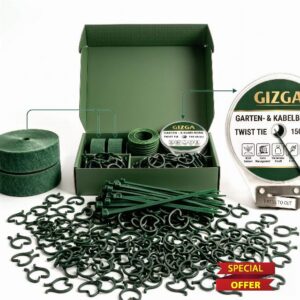 GIZGA Garden Wire Ties Plant Ties Tool Kit: 150m Garden Wire with cutter + 150m replacement Wire + 100 Cable Ties + 200 Plant Clips + 2 rolls of Plant Ties (5m x 2cm)