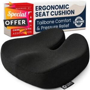 5 STARS UNITED Seat Cushion - Memory Foam Chair Cushion for Tailbone Pain Relief - Ergonomic Support for Coccyx