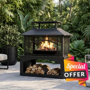 Aoxun 36" Outdoor Fire Pit with Log Store