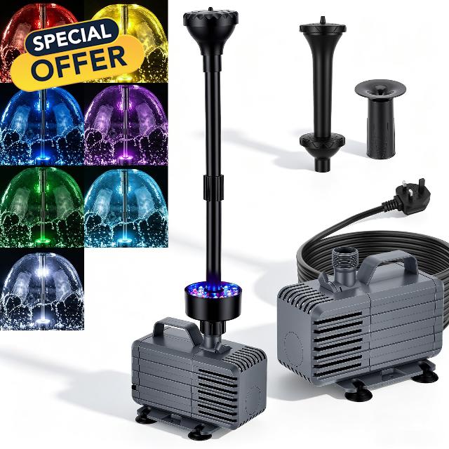 60W Water Feature Pump with 7 LED Lights
