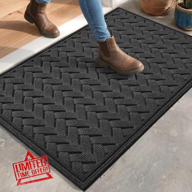 DEXI Front Door Mat Outside Entrance 17x30 Heavy Duty Entry Floor Doormat                                                          Wave Charcoal