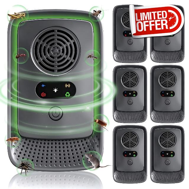 6‑Pack Ultrasonic Pest Repeller with 4 Modes – Plug‑in Pest Control for Mice