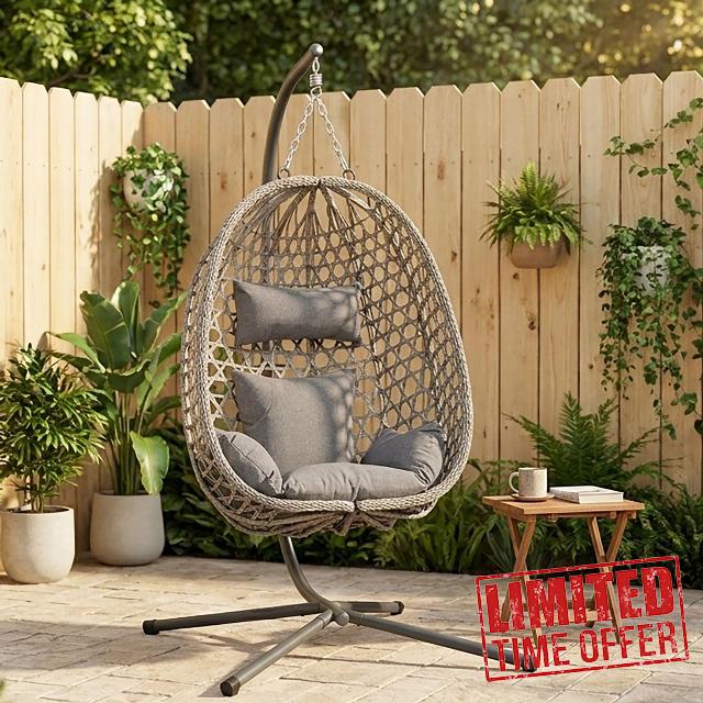 Club Rattan Hanging Egg Chair with Stand