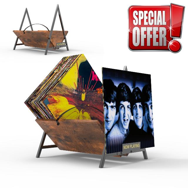 Vinyl Record Storage Stand - Modern Triangular Wooden & Metal Vinyl Display with Now Playing Display Stand | Stylish Home Decor for LP Albums | Gift for Music Lovers