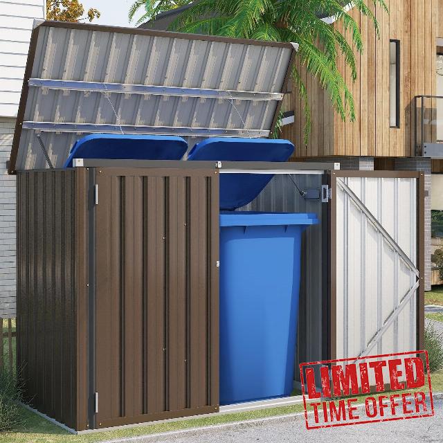 YODOLLA Wheelie Bin Storage Outdoor Shed Garden Storage Box Steel                                                          Weather resistant steel storage shed with hydraulic lid support