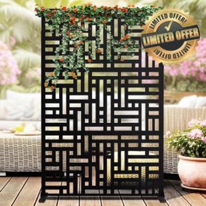 Freestanding Outdoor Privacy Screen Metal Garden Panel Decorative Divider for Patio Balcony Pool Deck Heavy Duty Rust Resistant Powder Coated Laser Cut Design Easy Assembly All Weather Barrie