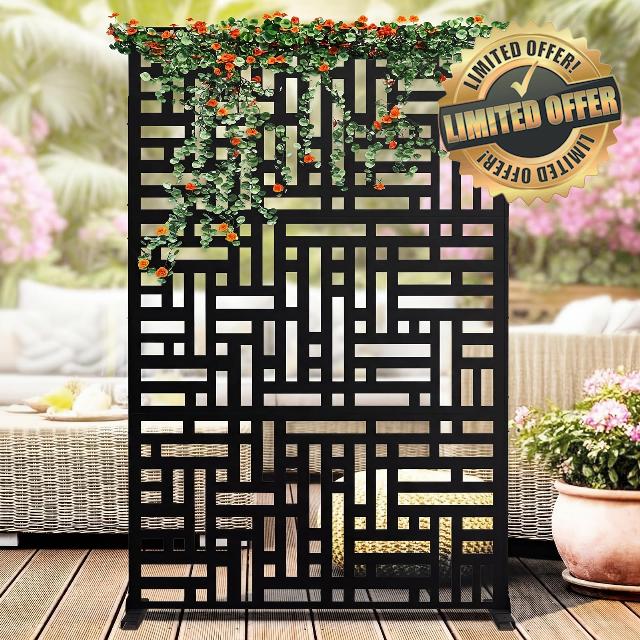 Freestanding Outdoor Privacy Screen Metal Garden Panel Decorative Divider for Patio Balcony Pool Deck Heavy Duty Rust Resistant Powder Coated Laser Cut Design Easy Assembly All Weather Barrie