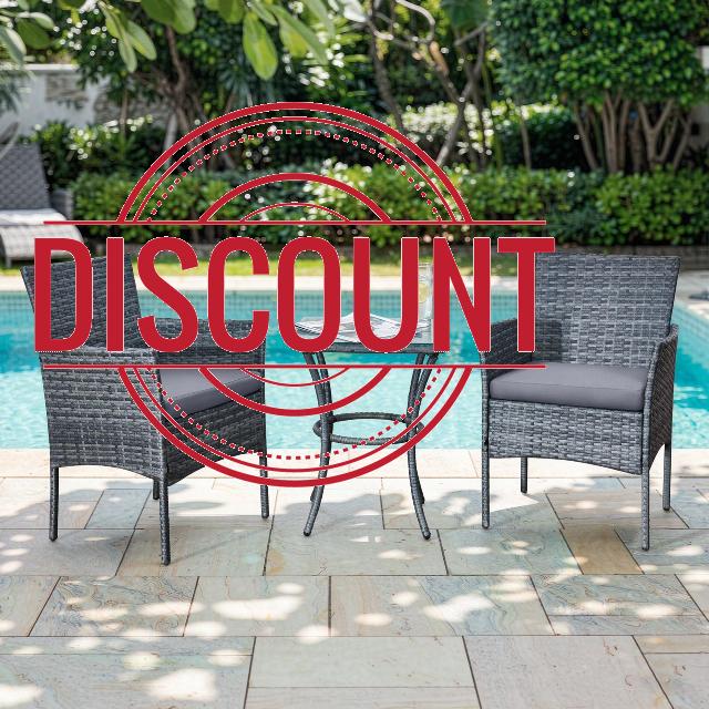 3 Pieces Rattan Bistro Set for 2 Garden Table and Chairs Grey                                                          All-weather Rattan Patio Furniture Set | Tempered Glass Table | Machine-Washable Grey Cushions | Fits Patio Balcony & Garde