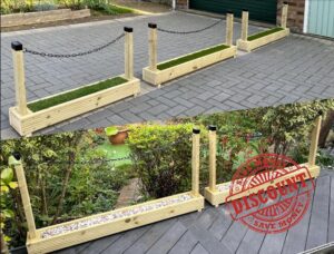Chain & Rope Barrier Divider Border Fence for Driveway & Gardens - Decking Woode