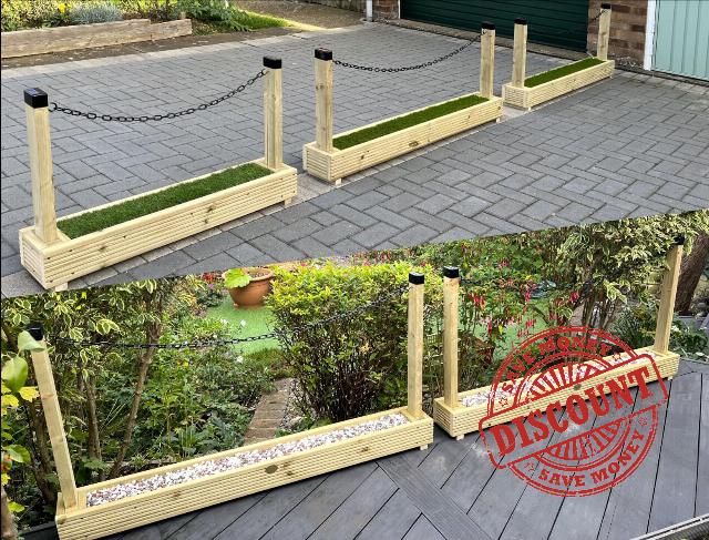 Chain & Rope Barrier Divider Border Fence for Driveway & Gardens - Decking Woode