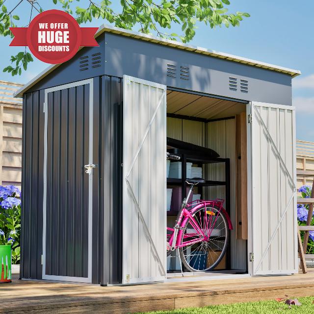 8x4ft Outdoor Metal Shed with Base Frame