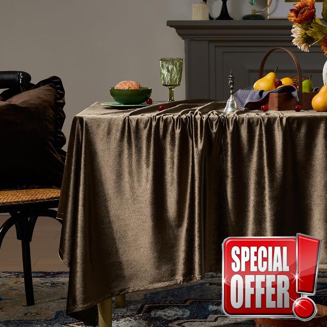 French Brown Velvet Tablecloths Rectangular: Luxurious Solid Table Cloth                                                          Vintage Retro Farmhouse Rustic Country