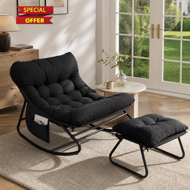 LIFERUN Outdoor Rocking Chair with Stool