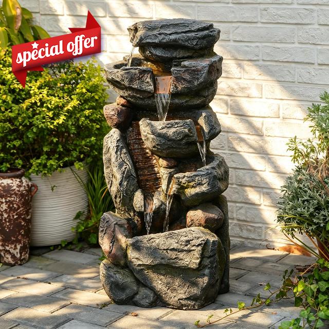 Sunlinua 80CM Rock Cascading Water Fountain with LED