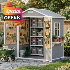 6x4 FT Outdoor Garden Shed with Floor & Window