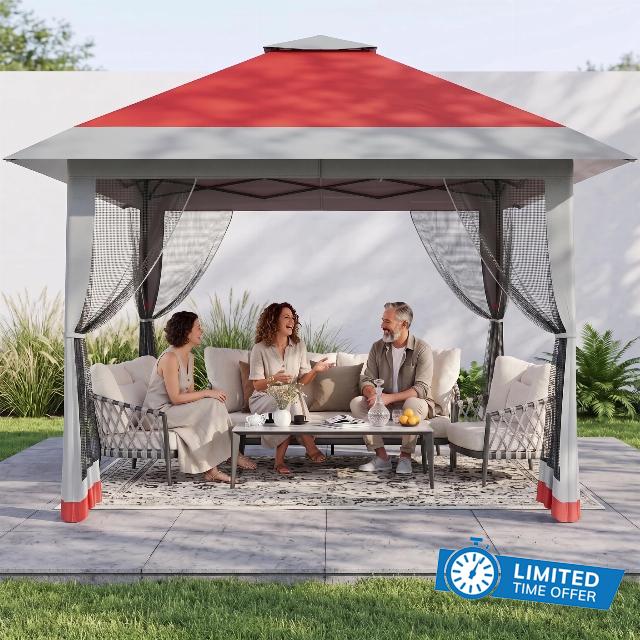 Aptliton 4m x 4m Pop Up Gazebo with Mesh Sidewalls