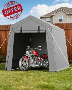 Heavy Duty Waterproof Portable Motorcycle Storage Outdoor Storage – Outdoor Carport Garage Tent with Roll-Up Zipper Doors