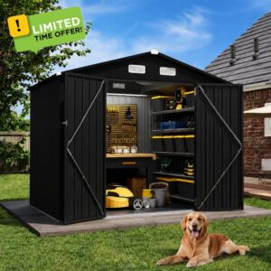 Aoxun 6x4 FT Metal Garden Storage Shed with Floor Apex Roof Black                                                          200x188x127cm metal garden shed with integrated floor