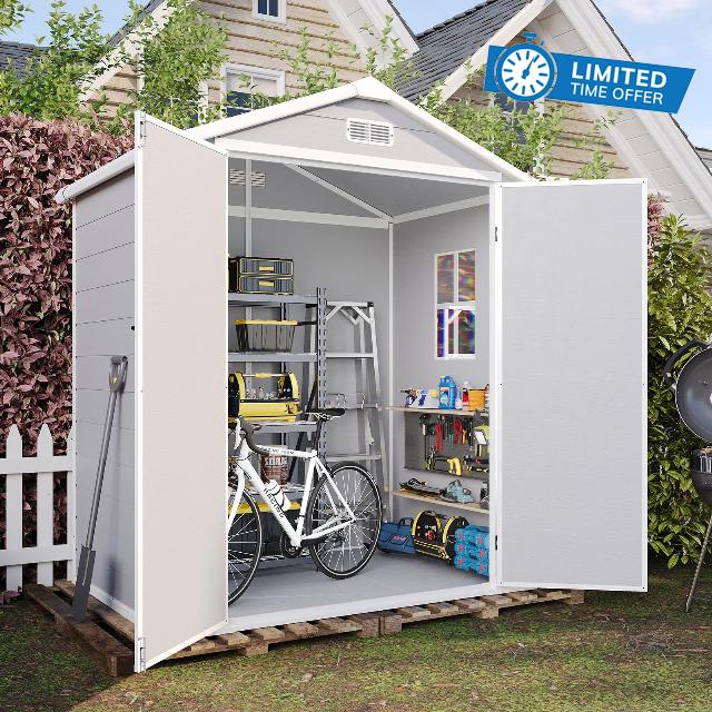 Aoxun 6x4 FT Plastic Garden Shed with Floor & Window