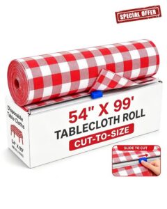 Disposable Table Cloth Roll 54in x 99ft Tablecloths Rectangle Banquet Roll                                                          Thickened Red Grid Plastic Table Cloth With Any Cut Sliding Cutters Wipe Clean Waterproof Leakproof for Wedding Barbecue
