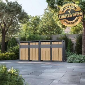 Phoenix GB4400AW Quad Wheelie Bin Store in Oak Wood Effect
