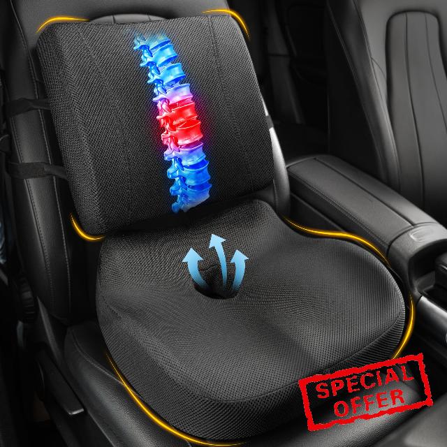 Allaboutsla Car Seat Cushion and Lumbar Back Support Pillow Set for Driving                                                          Memory Foam Car Seat Cushions