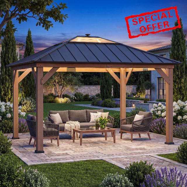 SUNJOY 3.3 x 3.9 m Hardtop Wood Gazebo