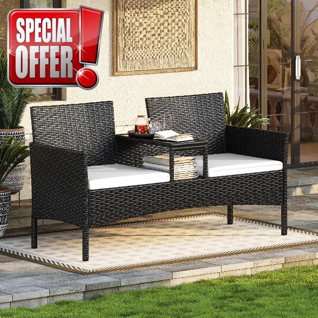 Aoxun 2 Seater Rattan Garden Bench