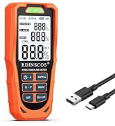 RDINSCOS Rechargeable Pinless Moisture Meter, 6-in-1 Damp Meter for Wall Wood Concrete Plaster Sc...