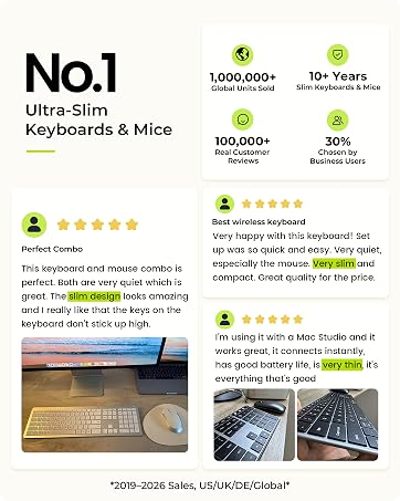 Seenda SK64-2 Slim Multi Device Bluetooth Keyboard for Mac White Silver | Ultra Thin Rechargeable...