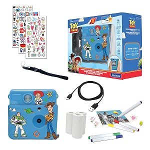 Text reads 'Toy Story'. Toy Story collector set containing action figures, character sticker sheet, blue storage container with graphics, USB cable, markers, paint palette, and coloring accessories.