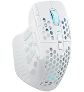 Black ergonomic gaming mouse with honeycomb side vents, green vertical RGB striping along side panel, featuring ergonomic contoured design for right-hand use.