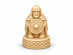Natural wood carved chess rook piece featuring ornate geometric patterns and detailed lattice design on cylindrical tower-shaped form.