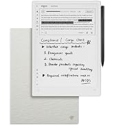 Text reads "Compliance / Carp. Check" with checklist items including "Unfiled carp. indicts", "Dangeroun goods", "Liability", "Broker product. Repeating Special handling", and "Required certificates missing NVOR". E-reader device with handwritten notes and blue textured case visible.